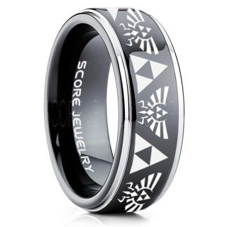 Legend of Zelda Ring, Zelda Triforce Ring, Black Zelda Wedding Ring, Black Tungsten Zelda Wedding Band, Black Tungsten Ring, Black Wedding Band, Gamer Ring