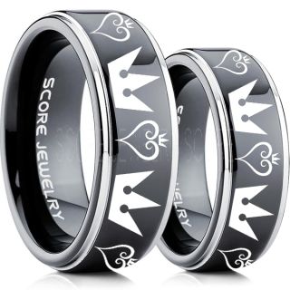 Kingdom Hearts Rings, 2 Piece Couple Kingdom Hearts Rings, Kingdom Hearts Jewelry, Kingdom Hearts Wedding Rings, Kingdom Hearts Wedding Bands, Kingdom Hearts Black Rings, Black Tungsten Wedding Bands