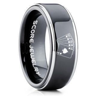 Royal Flush Ring, Ace of Spades Royal Flush Card Suit Ring, Texas Holdem Poker Ring, Poker Ring, Ace of Spades Ring, Poker Jewelry, Casino Ring, Joker Ring, Poker Wedding Ring, Black Tungsten Ring