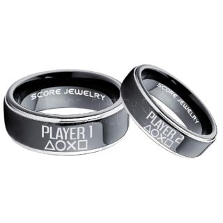 Player 1 Player 2 Rings, Gamer Rings, Black Tungsten Rings, Black Wedding Bands, Couple Ring Set Gamer Rings, Black Tungsten Bands