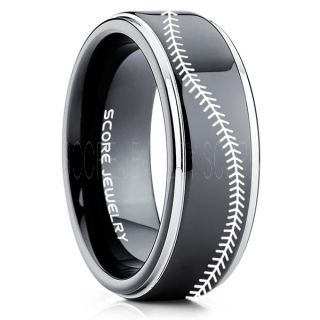 Baseball Ring, Baseball Stitch Pattern Ring, Black Tungsten Ring, Black Ring, Black Wedding Band, Black Wedding Ring, Baseball Stitch Ring, Black Wedding Band