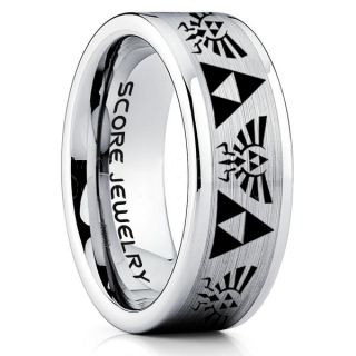 Legend of Zelda Ring, Zelda Triforce Ring, Silver Zelda Wedding Ring, Silver Tungsten Zelda Wedding Band, Silver Tungsten Ring, Silver Wedding Band, Gamer Ring