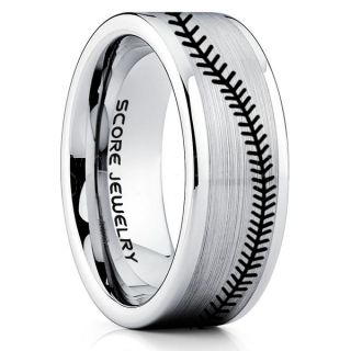 Baseball Ring, Baseball Stitch Pattern Ring, Silver Tungsten Ring, Silver Ring, Silver Wedding Band, Silver Wedding Ring, Baseball Stitch Ring, Silver Tungsten Band