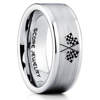 Racing Ring, Racing Flag Ring, Checkered Flag Ring, Chequered Flag Ring, Silver Tungsten Ring, Auto Racing Ring, Silver Wedding Band, Silver Tungsten Ring