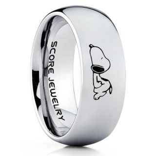 Snoopy Ring, Snoopy Wedding Ring, Snoopy Wedding Band, Silver Tungsten Ring, Silver Ring, Silver Wedding Band, Silver Wedding Ring