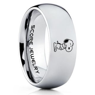 Snoopy Ring, Snoopy Wedding Ring, Snoopy Wedding Band, Silver Tungsten Ring, Silver Ring, Silver Wedding Band, Silver Wedding Ring