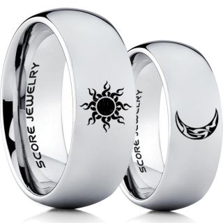 Sun and Moon Rings, Sun Ring, Moon Ring, 2 Piece Couple Tribal Sun and Moon Rings, Sun and Moon Wedding Bands, Tribal Sun and Moon Rings, Silver Tungsten Bands, Sun and Moon Wedding Bands
