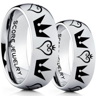 Kingdom Hearts Rings, 2 Piece Couple Kingdom Hearts Rings, Kingdom Hearts Jewelry, Kingdom Hearts Wedding Rings, Kingdom Hearts Wedding Bands, Kingdom Hearts Silver Rings, Silver Tungsten Wedding Bands