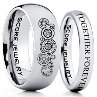Doctor Who Rings, Doctor Who Wedding Rings, 2 Piece Couple Set Doctor Who Rings, Gallifreyan Rings, Doctor Who Jewelry, Doctor Who Wedding Bands, Doctor Who Wedding Rings