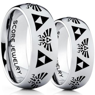 Zelda Ring, Gamer Ring, 2 Piece Couple Set Legend of Zelda Rings, Zelda Wedding Rings, Zelda Wedding Bands, Silver Tungsten Rings, Silver Wedding Bands