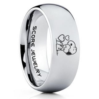 Snoopy Ring, Snoopy Wedding Ring, Snoopy Wedding Band, Silver Tungsten Ring, Silver Ring, Silver Wedding Band, Silver Wedding Ring