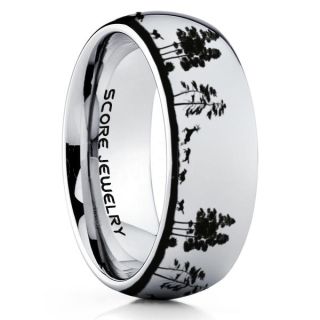 Wolves Hunting Deer Ring, Deer Hunting Ring, Elk Hunting Ring, Deer Hunting Tungsten Ring, Wolves Hunting Deer Scene Ring, Crossbow Deer Ring, Elk in Forest Scene Ring, Deer Jewelry, Silver Tungsten Wedding Band