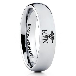 Nurse Ring, Registered Nurse Ring, RN Nurse Wedding Band, Career Ring, RN Nurse Jewelry, Nurse Silver Tungsten Ring, Silver Wedding Band, Silver Tungsten Wedding Band