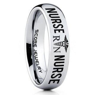 Nurse Ring, Registered Nurse Ring, RN Nurse Wedding Band, Career Ring, RN Nurse Jewelry, Nurse Silver Tungsten Ring, Silver Wedding Band, Silver Tungsten Wedding Band