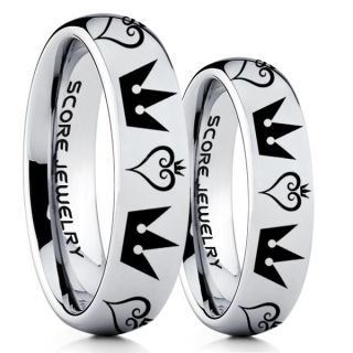 Kingdom Hearts Rings, 2 Piece Couple Kingdom Hearts Rings, Kingdom Hearts Jewelry, Kingdom Hearts Wedding Rings, Kingdom Hearts Wedding Bands, Kingdom Hearts Silver Rings, Silver Tungsten Wedding Bands