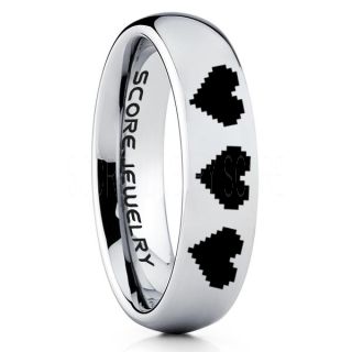 Legend of Zelda Ring, 8 Bit Hearts Ring, Zelda Wedding Ring, Zelda Wedding Band, Gamer Ring, Silver Tungsten Ring, Silver Wedding Band, 8 Bit Hearts Zelda Ring