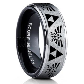 Legend of Zelda Ring, Zelda Triforce Ring, Silver Zelda Wedding Ring, Silver Tungsten Zelda Wedding Band, Silver Tungsten Ring, Silver Wedding Band, Gamer Ring