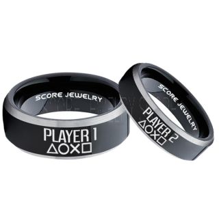 Player 1 Player 2 Rings, Gamer Rings, Black Tungsten Rings, Black Wedding Bands, Couple Ring Set Gamer Rings, Black Tungsten Bands