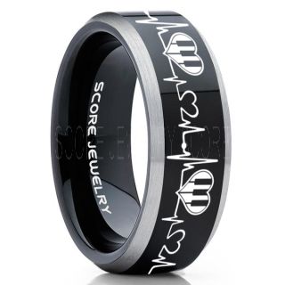 Music Ring, Music Heartbeat Ring, Music Sheet Ring, Music Jewelry, Piano Ring, Black Tungsten Ring, Black Ring, Black Wedding Band, Treble Clef Note Ring, Music Notes Ring