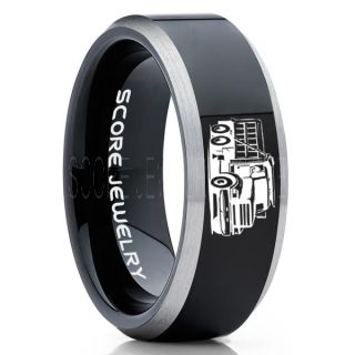 Dump Truck Ring, Truck Driver Ring, Trucker Ring, Black Tungsten Ring, Trucker Jewelry, Truck Driver Wedding Band, Black Tungsten Band, Black Wedding Ring