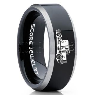Truck Driver Ring, Trucker Ring, Black Tungsten Ring, Trucker Jewelry, Truck Driver Wedding Band, Black Tungsten Band, Black Wedding Ring