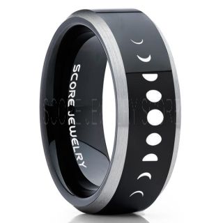 Moon Phases Ring, Moon Ring, Moon Jewelry, Astronomy Ring, Science Ring, Lunar Phases Ring, Lunar Jewelry, Teacher Ring, Black Tungsten Ring