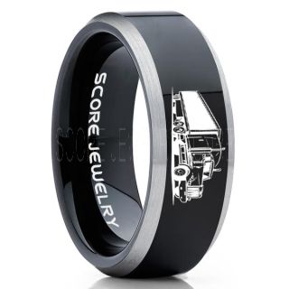 Truck Driver Ring, Trucker Ring, Black Tungsten Ring, Trucker Jewelry, Truck Driver Wedding Band, Black Tungsten Band, Black Wedding Ring