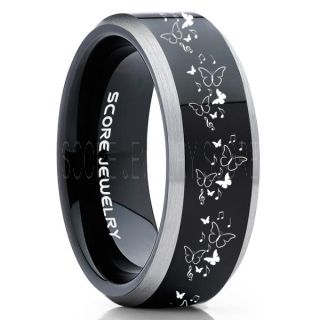 Butterfly Ring, Music Notes Ring, Music Ring, Monarch Butterfly Ring, Butterfly Jewelry, Monarch Butterfly Jewelry, Monarch Butterfly Wedding Band, Animal Lover Ring, Nature Lover Ring, Black Tungsten Ring, Black Wedding Band