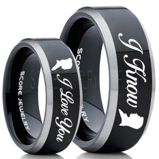 I Love You I Know Rings, 2 Piece Couple Set Star Wars Rings, Star Wars Wedding Bands, Matching I Love You I Know Rings, Black Wedding Rings, Black Tungsten Bands, Star Wars Wedding Bands