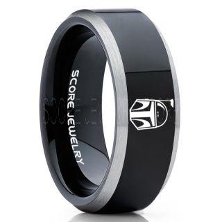 Boba Fett Ring, Boba Fett Helmet Ring, Boba Fett Mandalorian Ring, Star Wars Ring, Star Wars Wedding Band, Black Mandalorian Wedding Ring, Black Tungsten Band, Mandalorian Wedding Band, Star Wars Wedding Ring, Star Wars Mandalorian Jewelry