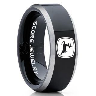 John Deere Ring, Farmer Ring, Agriculture Ring, Construction Machinery Ring, John Deere Jewelry, John Deere Machinery Ring, Farmer Tungsten Wedding Ring, Black Tungsten Ring