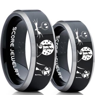 Jack and Sally Rings, Jack and Sally Wedding Bands, Black Tungsten Rings, Black Tungsten Wedding Bands, Jack and Sally Wedding Rings