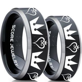 Kingdom Hearts Rings, 2 Piece Couple Kingdom Hearts Rings, Kingdom Hearts Jewelry, Kingdom Hearts Wedding Rings, Kingdom Hearts Wedding Bands, Kingdom Hearts Black Rings, Black Tungsten Wedding Bands