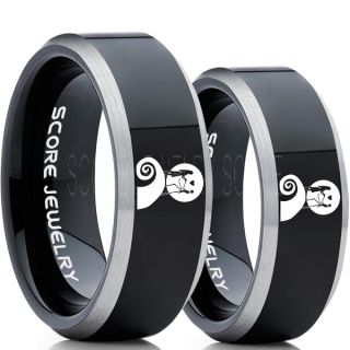 Jack and Sally Rings, Jack and Sally Wedding Bands, Black Tungsten Rings, Black Tungsten Wedding Bands, Jack and Sally Wedding Rings