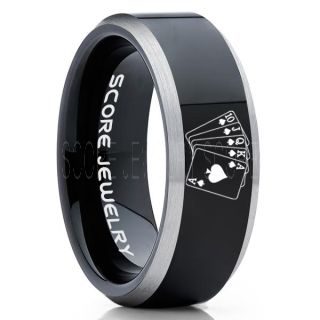 Royal Flush Ring, Ace of Spades Royal Flush Card Suit Ring, Texas Holdem Poker Ring, Poker Ring, Ace of Spades Ring, Poker Jewelry, Casino Ring, Joker Ring, Poker Wedding Ring, Black Tungsten Ring