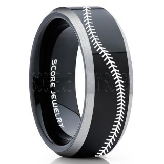 Baseball Ring, Baseball Stitch Pattern Ring, Black Tungsten Ring, Black Ring, Black Wedding Band, Black Wedding Ring, Baseball Stitch Ring, Black Wedding Band