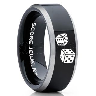 Craps Ring, Dice Ring, Dice Jewelry, Dice Wedding Ring, Poker Ring, Gaming Ring, Casino Ring, Joker Ring, Black Wedding Band, Black Tungsten Ring