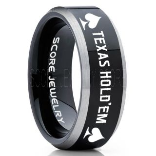 Texas Holdem Poker Ring, Poker Ring, Ace of Spades Ring, Poker Jewelry, Blackjack Ring, Casino Ring, Joker Ring, Poker Wedding Ring, Black Tungsten Ring