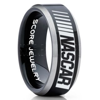 NASCAR Ring, NASCAR Jewelry, Racing Ring, Racing Flag Ring, Checkered Flag Ring, Chequered Flag Ring, Black Tungsten Ring, Car Racing Ring, Black Wedding Band, Black Tungsten Ring