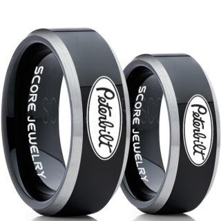 Peterbilt Rings, Peterbilt Jewelry, 2 Piece Couple Set Black Tungsten Rings, Trucker Rings, Truck Driver Rings, Driver Rings, Black Tungsten Wedding Bands