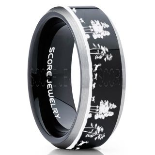 Wolves Hunting Deer Ring, Deer Hunting Ring, Elk Hunting Ring, Deer Hunting Tungsten Ring, Wolves Hunting Deer Scene Ring, Crossbow Deer Ring, Elk in Forest Scene Ring, Deer Jewelry, Black Tungsten Wedding Band