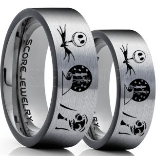 Jack and Sally Rings, Jack and Sally Wedding Bands, Silver Tungsten Rings, Silver Tungsten Wedding Bands, Jack and Sally Wedding Rings