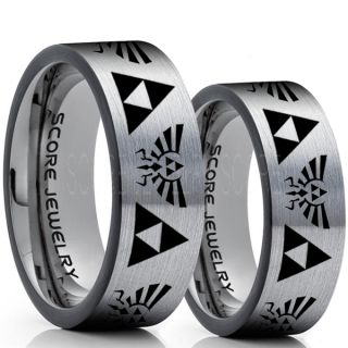 Zelda Ring, Gamer Ring, 2 Piece Couple Set Legend of Zelda Rings, Zelda Wedding Rings, Zelda Wedding Bands, Silver Tungsten Rings, Silver Wedding Bands