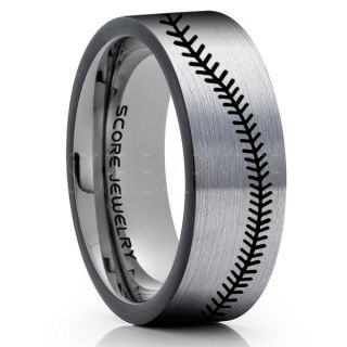 Baseball Ring, Baseball Stitch Pattern Ring, Silver Tungsten Ring, Silver Ring, Silver Wedding Band, Silver Wedding Ring, Baseball Stitch Ring, Silver Tungsten Band