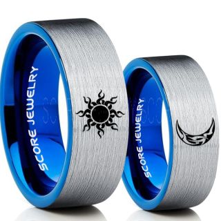 Sun and Moon Rings, Sun Ring, Moon Ring, 2 Piece Couple Tribal Sun and Moon Rings, Sun and Moon Wedding Bands, Tribal Sun and Moon Rings, Silver Tungsten Bands, Sun and Moon Wedding Bands