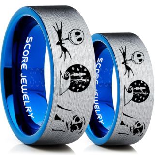 Jack and Sally Rings, Jack and Sally Wedding Bands, Silver Tungsten Rings, Silver Tungsten Wedding Bands, Jack and Sally Wedding Rings
