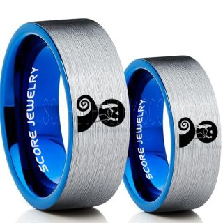 Jack and Sally Rings, Jack and Sally Wedding Bands, Silver Tungsten Rings, Silver Tungsten Wedding Bands, Jack and Sally Wedding Rings