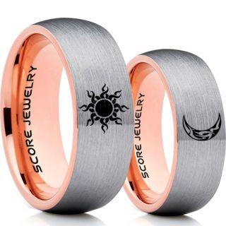 Sun and Moon Rings, Sun Ring, Moon Ring, 2 Piece Couple Tribal Sun and Moon Rings, Sun and Moon Wedding Bands, Tribal Sun and Moon Rings, Silver Tungsten Bands, Sun and Moon Wedding Bands