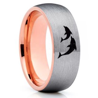 Dolphins Ring, Dolphin Heart Ring, Dolphin Wedding Ring, Dolphin Wedding Band, Marine Life Ring, Bottlenose Dolphins Ring, Silver Tungsten Ring, Silver Wedding Band, Ocean Life Wedding Band