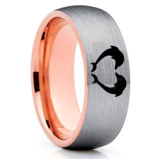 Dolphins Ring, Dolphin Heart Ring, Dolphin Wedding Ring, Dolphin Wedding Band, Marine Life Ring, Bottlenose Dolphins Ring, Silver Tungsten Ring, Silver Wedding Band, Ocean Life Wedding Band